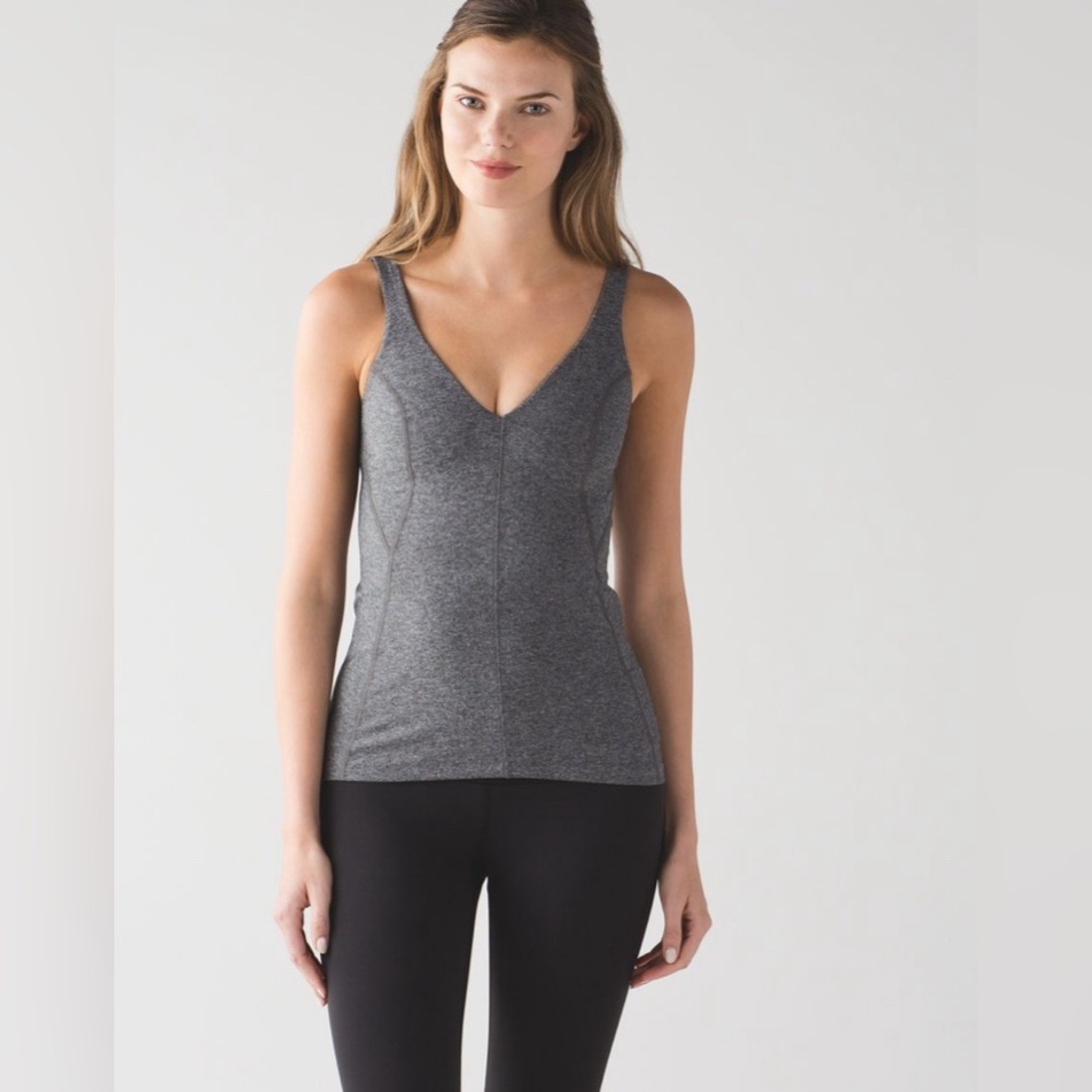 Lululemon Contour Tank HBLK  Heathered black dark Gray color size 4